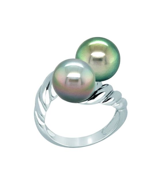 Montées de ses perles de Tahiti, la bague toi et moi "Destinée" adopte un style contemporain et remarquable - certifié et garanti