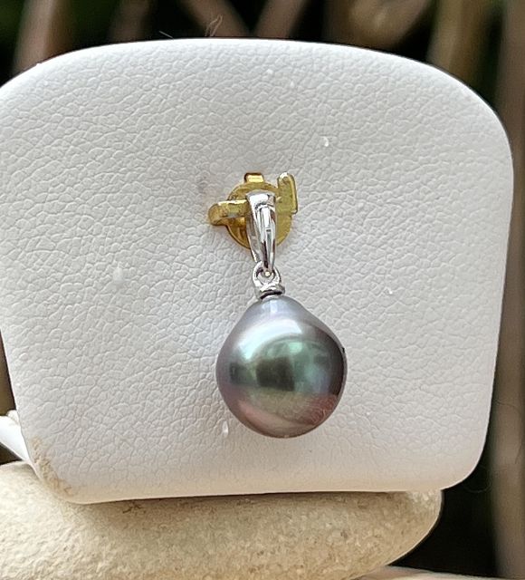 Magnifique pendentif argent perle de Tahiti de couleur blue pink de 9.84mm - lustre excellent - bijou en perle unique - certificat GIA - livraison gratuite