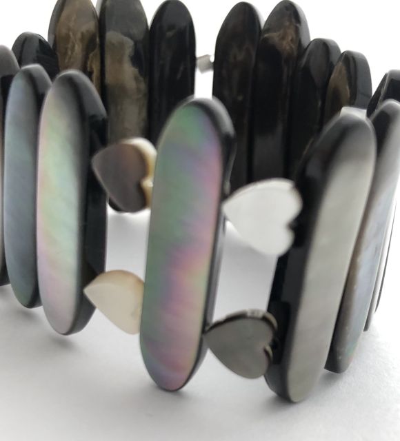 bracelet en Caoutchouc perle de culture de tahiti semi-baroque 9/10 mms