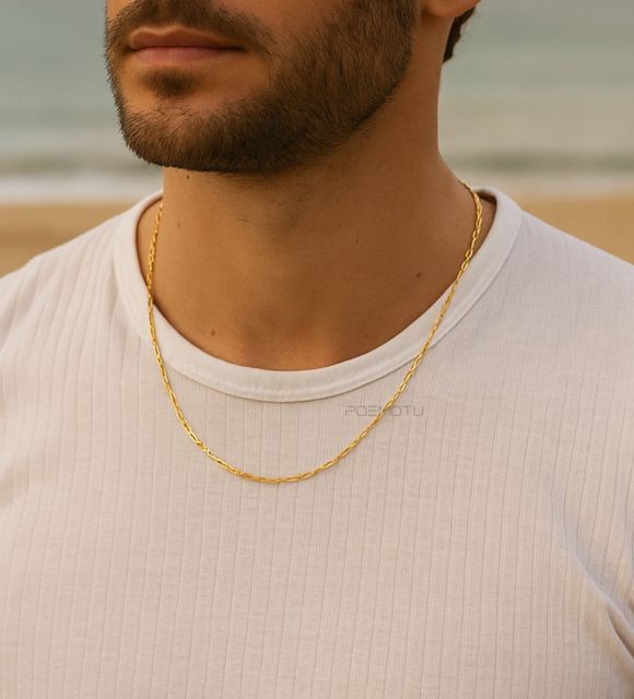 مشبك حلقة نابض. متوفر بطول 45 سم (4.25 جم) و 50 سم (4.80 جم). جوهرة خفية وأنيقة، يمكن ارتداؤها بمفردها أو مع قلادة.